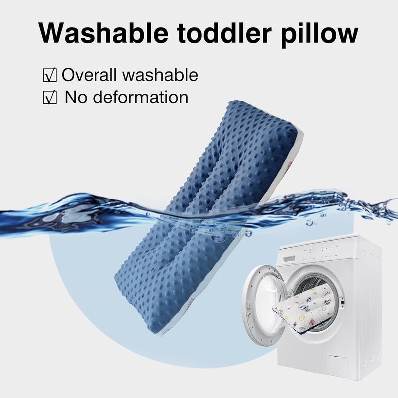 RESTIRY 1Pc Toddler Pillow with Soft Minky Dot Fabric,19X11inches Machine Washable,100% Cotton Kids Pillows for Sleeping,Breathable and Skin-Friendly,Kids Sleeping Pillow for 2-6 Year Old (Blue) - Image 5